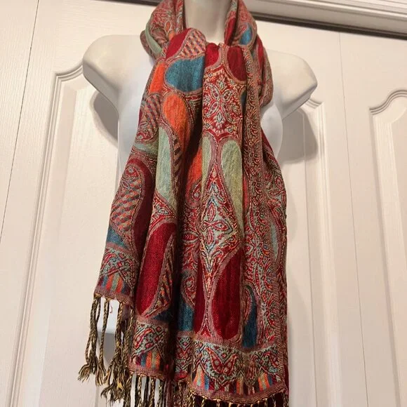 Pashmina Cashmere Scarf-Beautiful Bright Colors-27" x 86"- Warm/Cozy-Versatile - Picture 2 of 16